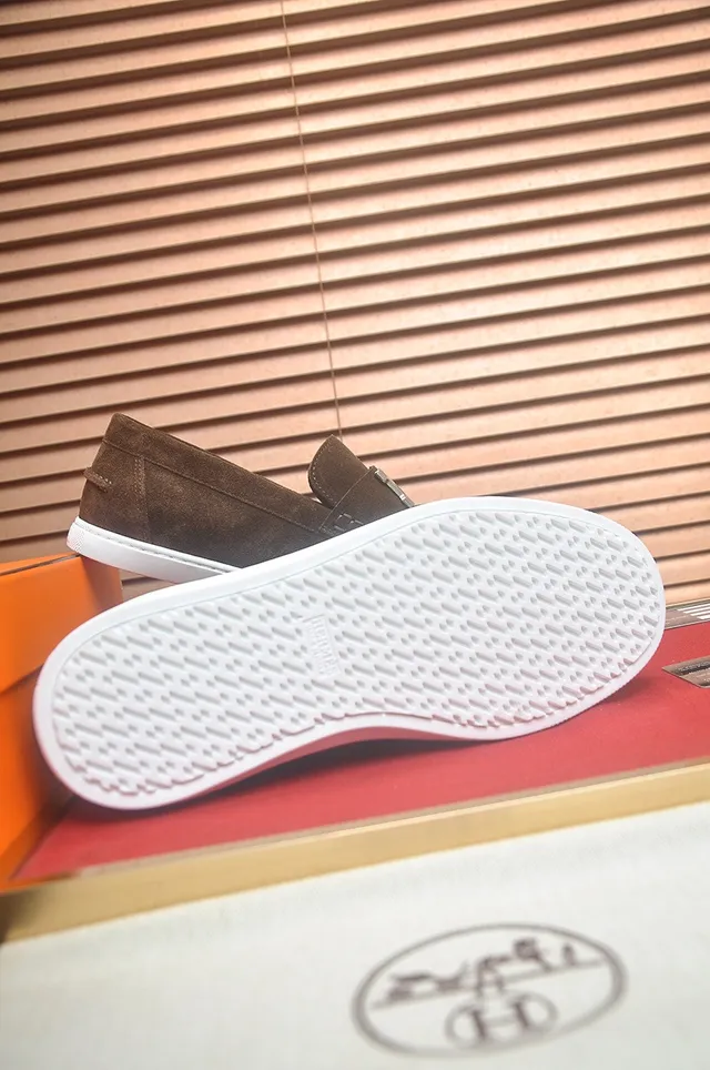 Hermès Oran Mocassins de Camurça Marrom com Fivela H 7