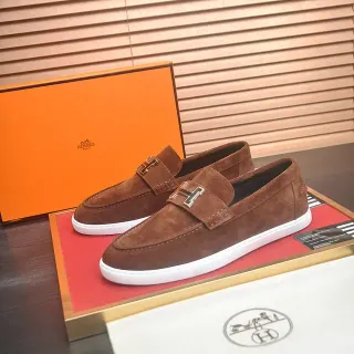 Hermès Oran 棕白麂皮 H-Buckle Strap Loafer