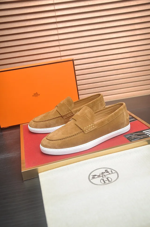Hermès Oran भूरा सफेद नबूक ऊपरी H-आकार पट्टा लोअफर 3
