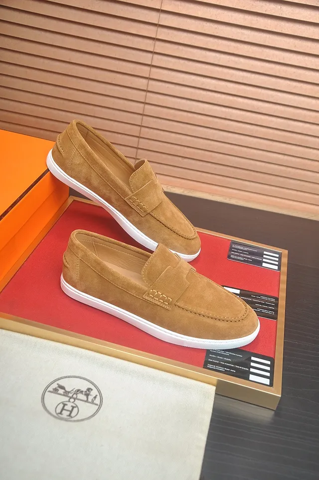 Hermès Oran भूरा सफेद नबूक ऊपरी H-आकार पट्टा लोअफर 6