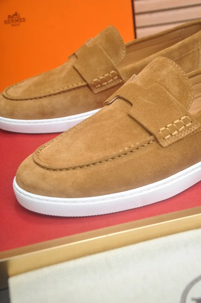 Hermès Oran भूरा सफेद नबूक ऊपरी H-आकार पट्टा लोअफर 8