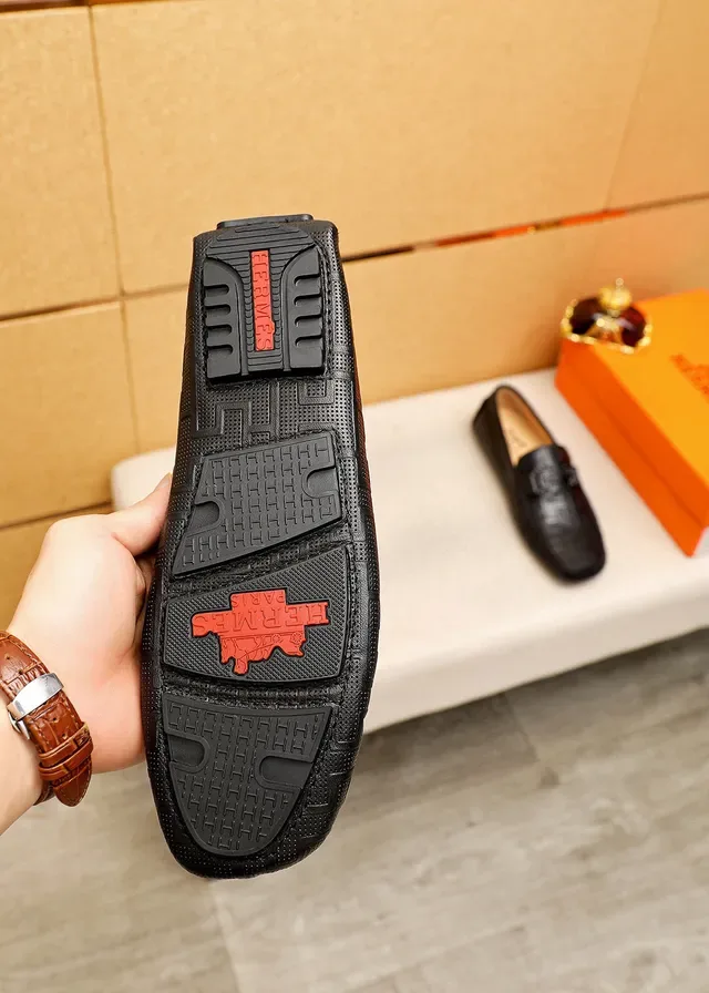 Hermès Oran Loafer Black Embossed Geometric Pattern Leather Loafer 2