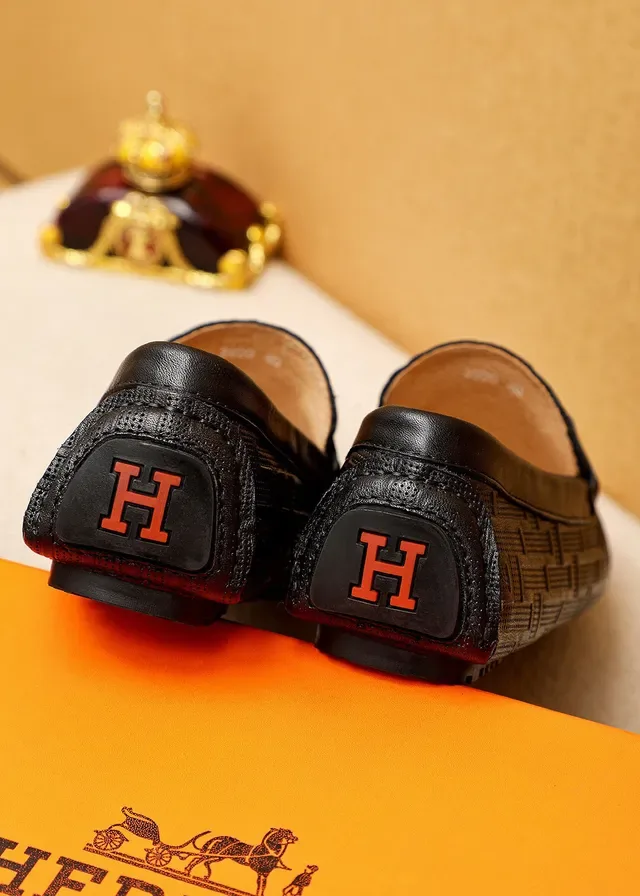 Hermès Oran Loafer Black Embossed Geometric Pattern Leather Loafer 3