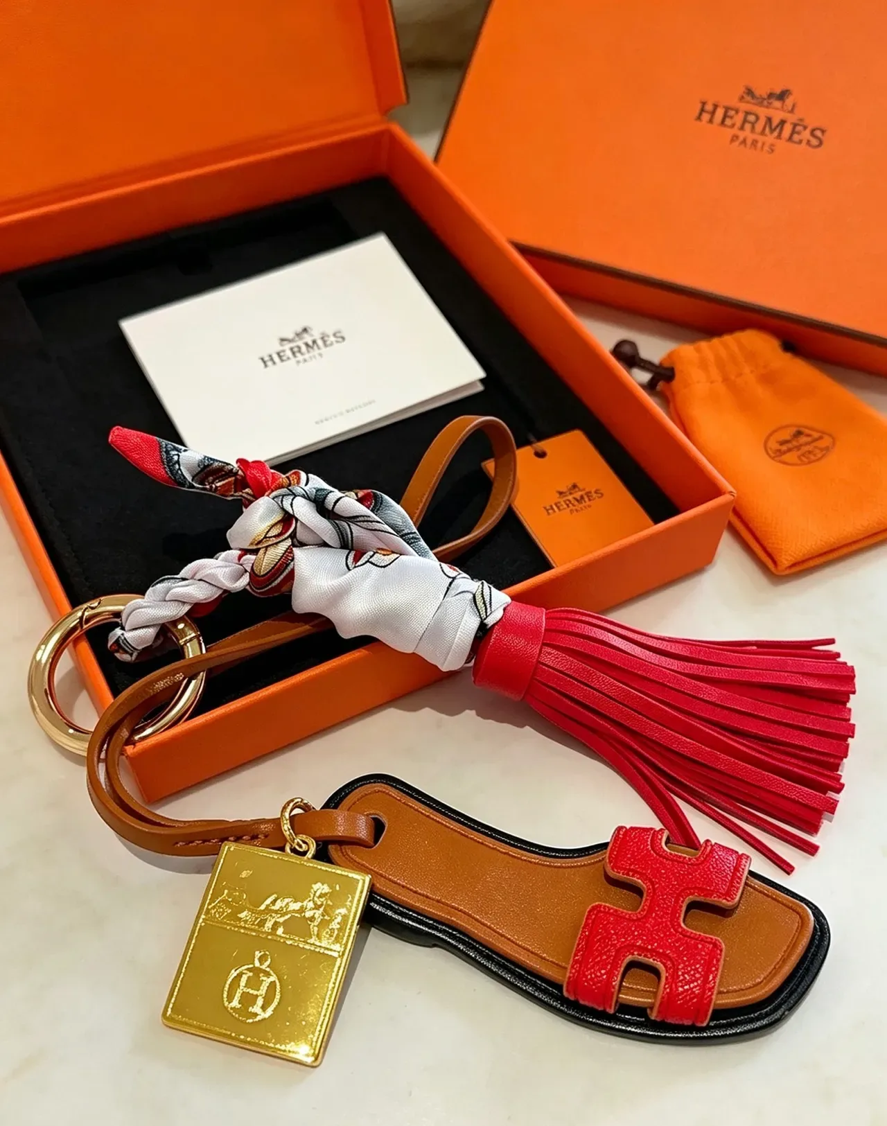 Hermès Oran Bolso H Rojo Marrón Cuero Motivo Pañuelo de Seda 8