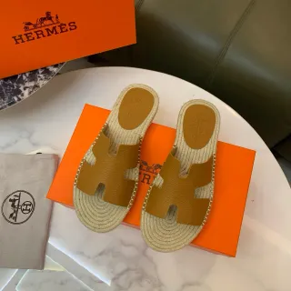 Hermès Oran جلد بني H-Strap Espadrille حذاء