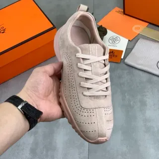 Hermès Perforated Suede Lace-Up Neutral Tonal Sneaker