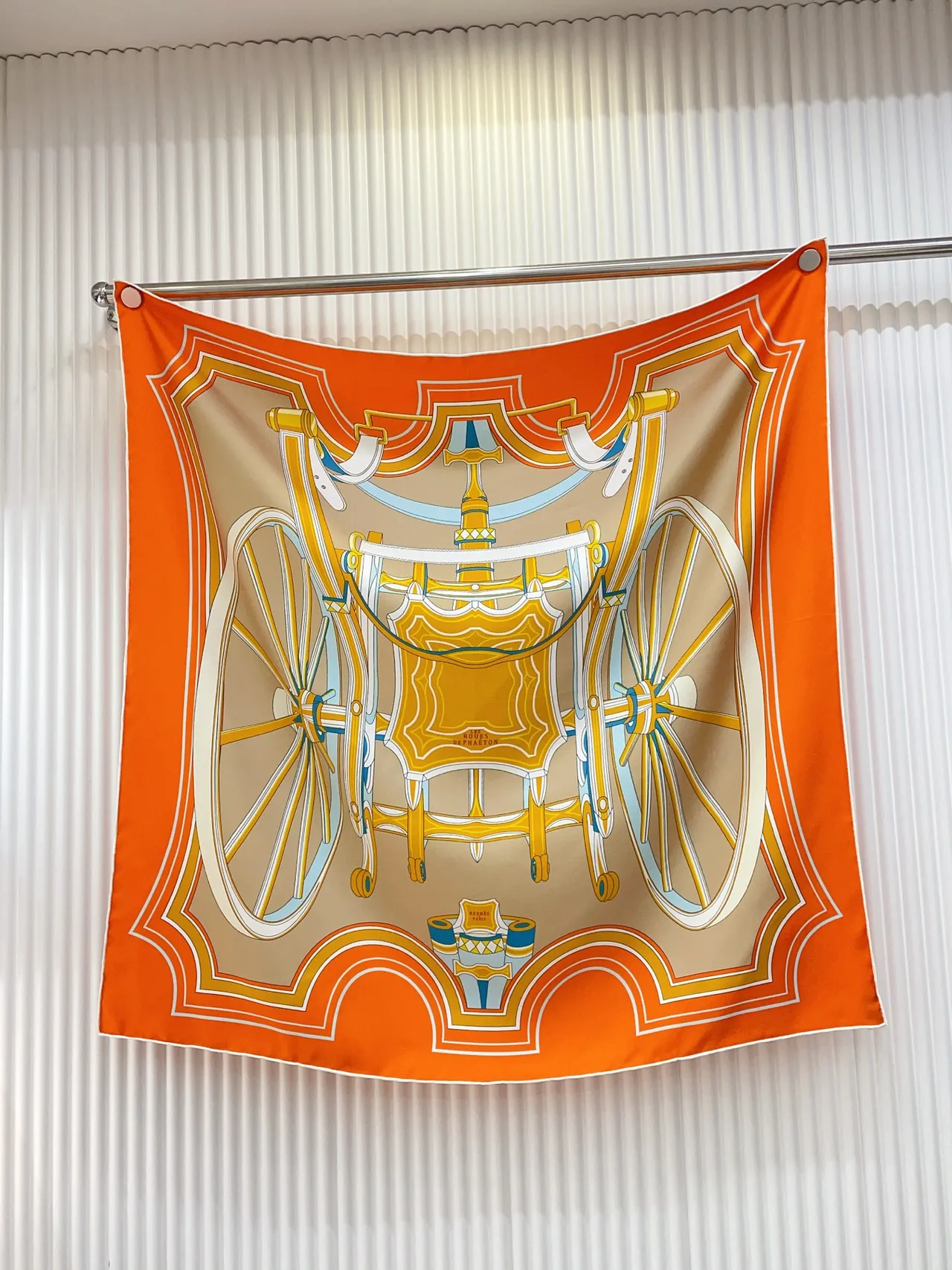 Hermès Phaeton's Wheel Orange Pink Silk Scarf 4