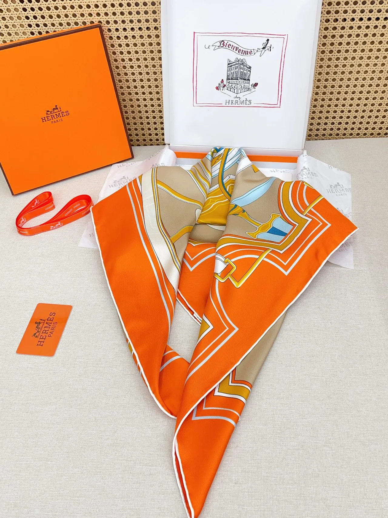 Hermès Phaeton's Wheel Orange Pink Silk Scarf 5