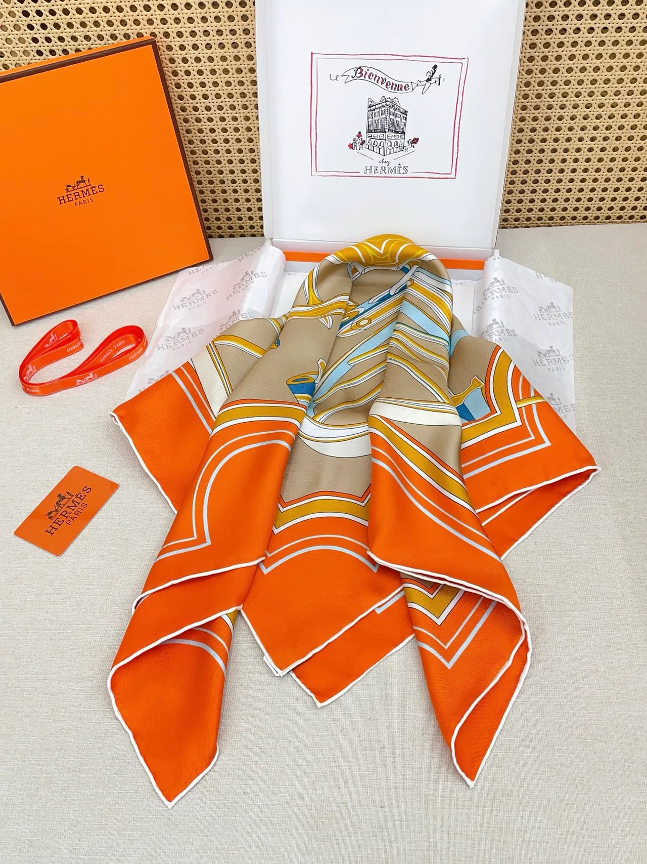Hermès Phaeton's Wheel Orange Pink Silk Scarf 6