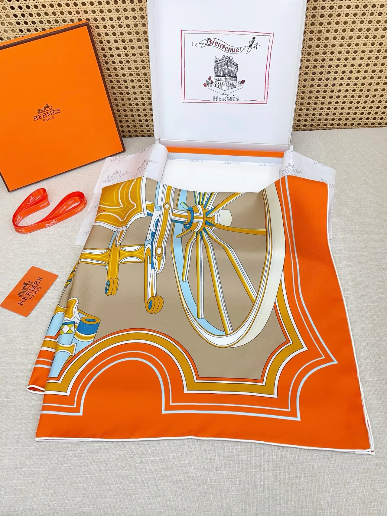 Hermès Phaeton's Wheel Orange Pink Silk Scarf 8