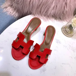 Hermès بني احمر H-Strap شبشب جلد