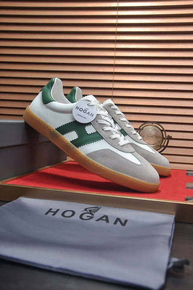Hogan Chaussures Lifestyle Blanches Vertes Basses Inspirées Du Derby Semelle Gomme 4
