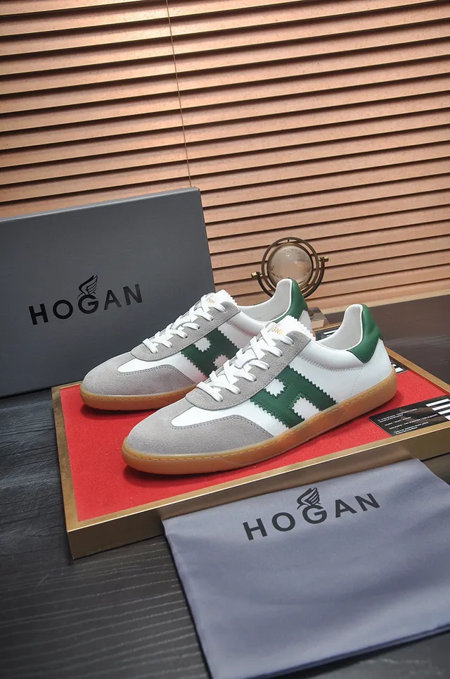 Hogan Chaussures Lifestyle Blanches Vertes Basses Inspirées Du Derby Semelle Gomme 5