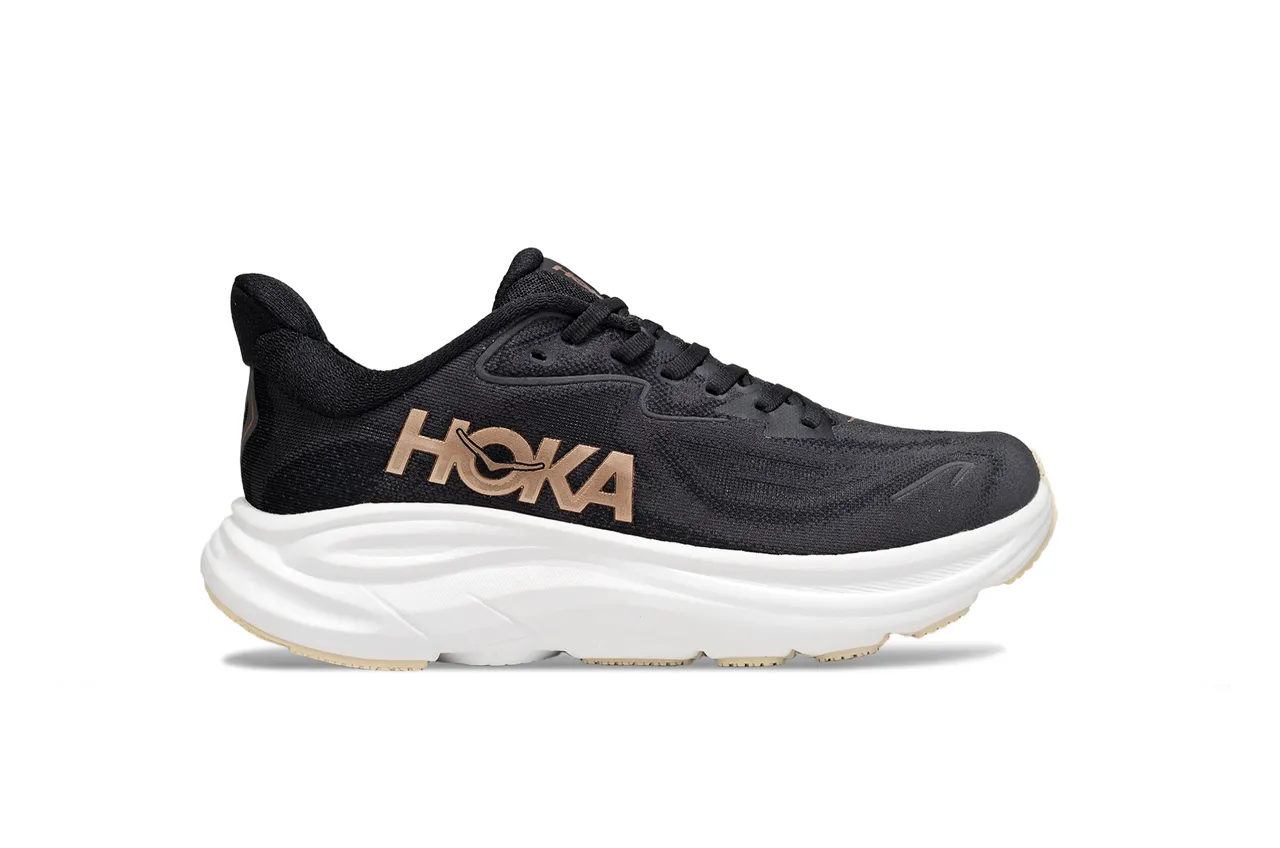 Hoka Black Gold Engineered Knit Upper Sculpted White Midsole Running Shoes 2