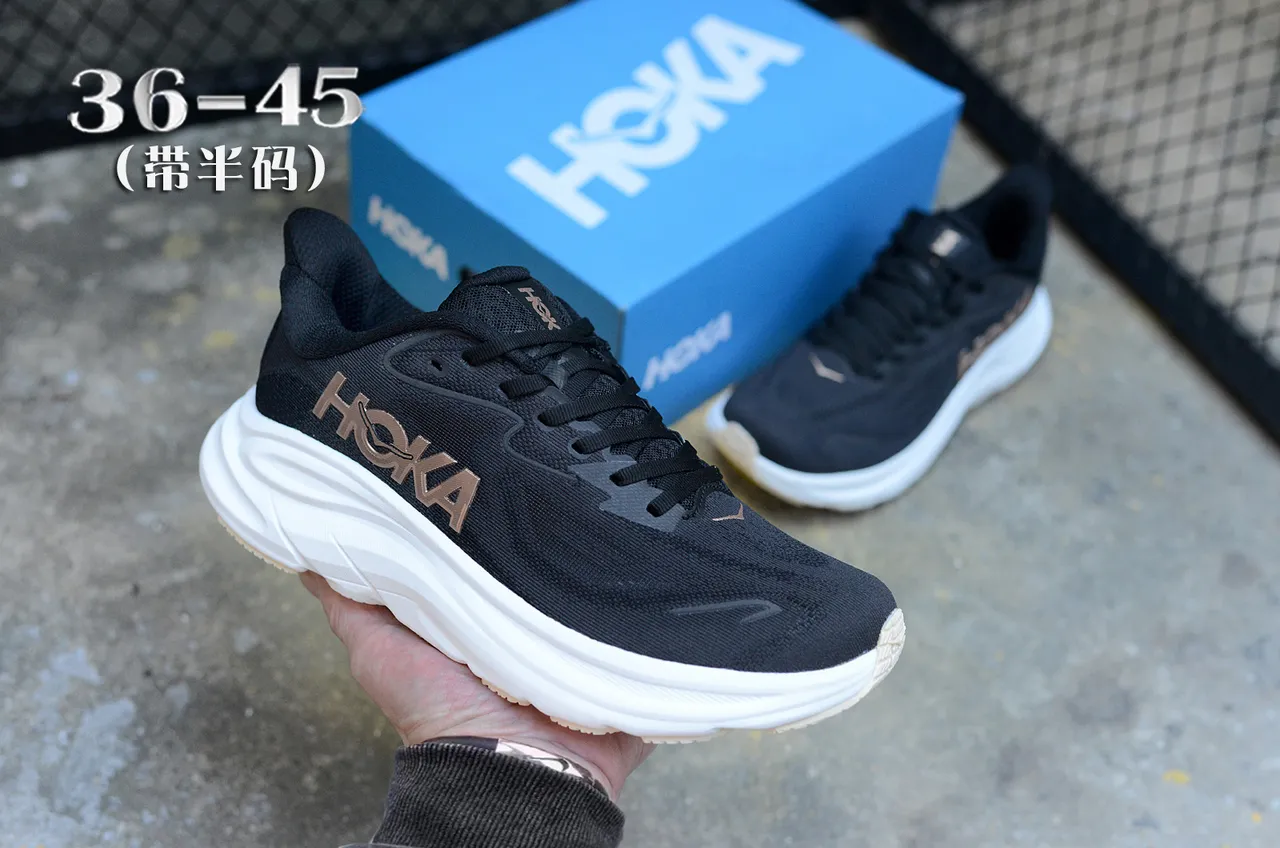 Hoka Black Gold Engineered Knit Upper Sculpted White Midsole Running Shoes 4