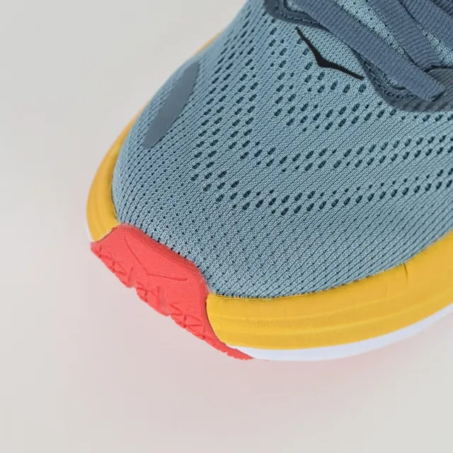 Hoka Clifton Blue Yellow Maximalist Cushioned Sole Engineered Knit Upper Running Shoes 5
