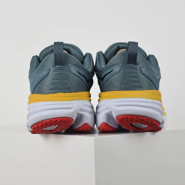 Hoka Clifton Blue Yellow Maximalist Cushioned Sole Engineered Knit Upper Running Shoes 8