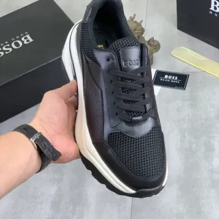HUGO BOSS काला मेश एंड लेदर लाइफस्टाइल स्नीकर्स
