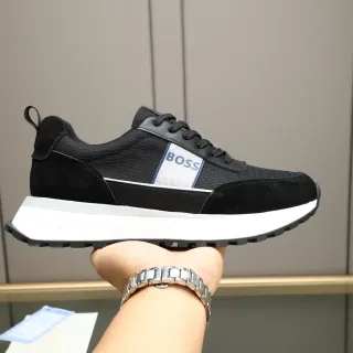 Hugo Boss Sneakers Lifestyle avec tige en daim et maille, semelle avec plateforme noir et blanc
