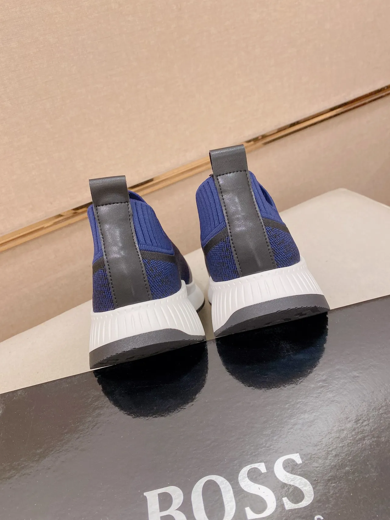 Hugo Boss Azul Branco Slip-On Ajuste de Meia Parte Superior de Malha Sneakers Lifestyle 3
