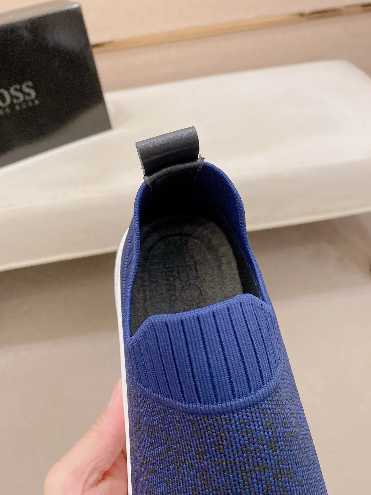 Hugo Boss Azul Branco Slip-On Ajuste de Meia Parte Superior de Malha Sneakers Lifestyle 4
