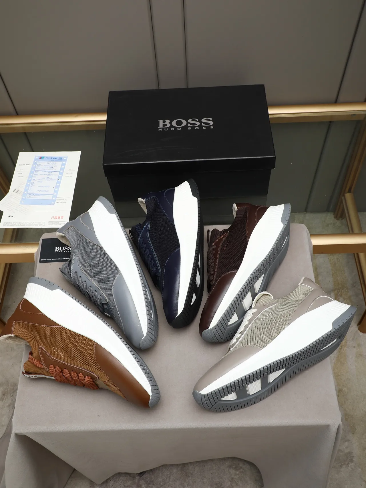 Hugo Boss حذاء رياضي أسلوب الحياة منصة تريكو وجلد بحري 2