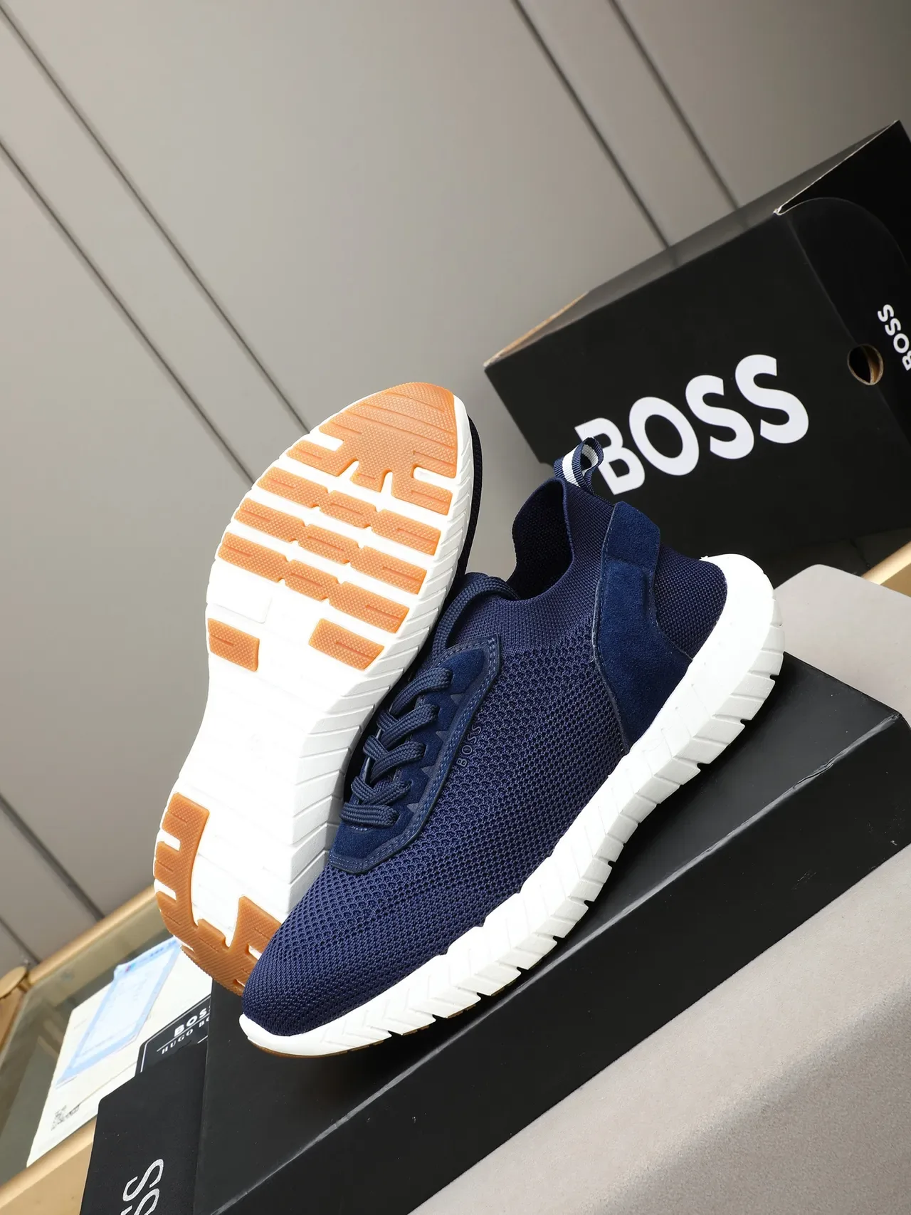 Hugo Boss Navy Knit and Suede Lifestyle Sneaker 5