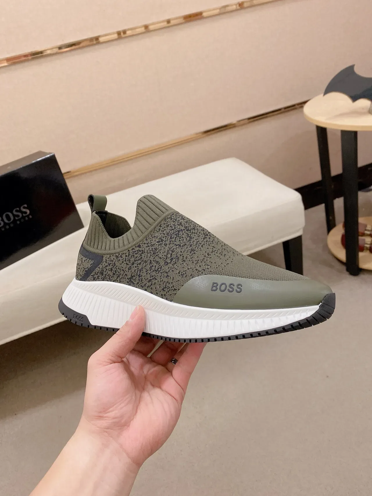 Hugo Boss Basket Slip-On Knit Vert Olive Lifestyle 4