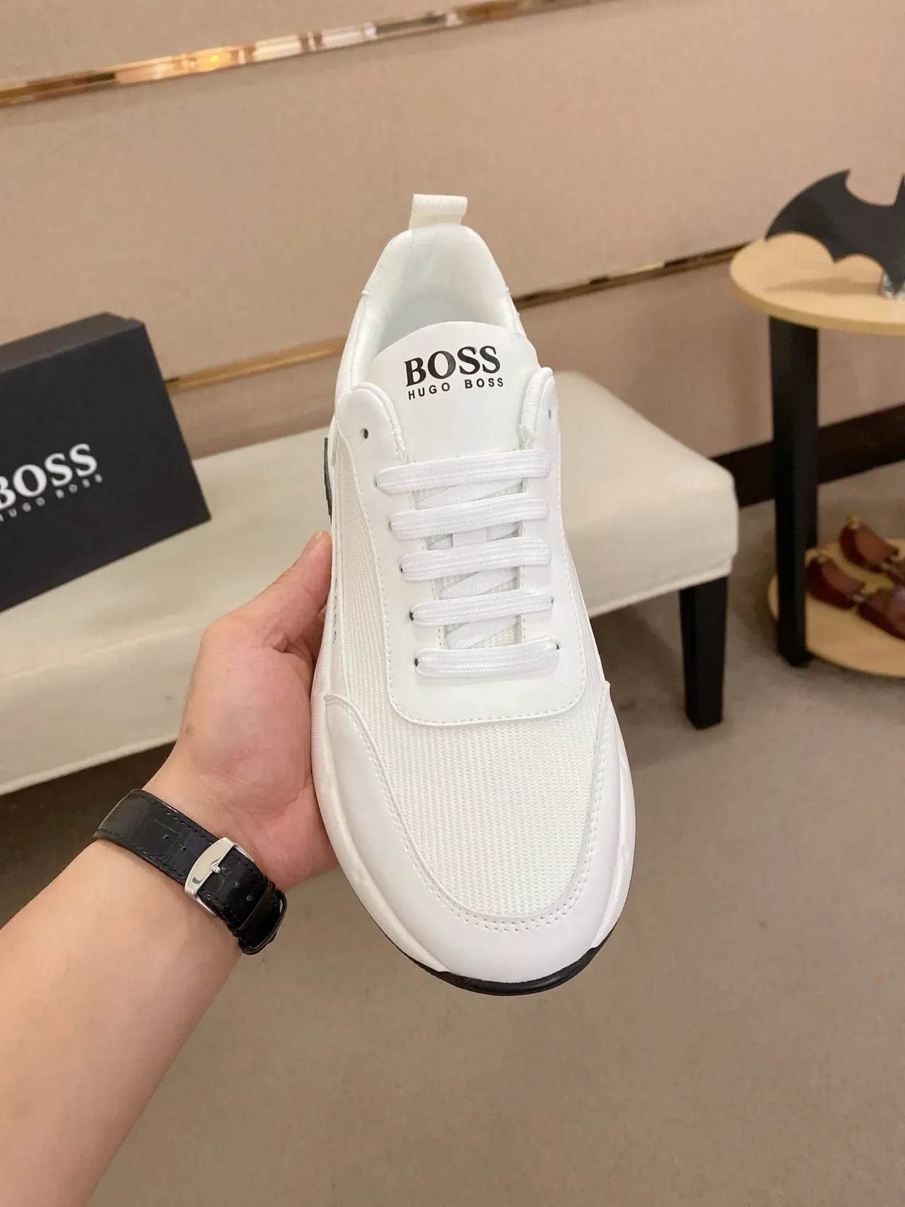 Hugo Boss branco preto têxtil e sintético superior sculptado chunky midsole lifestyle sneakers 2