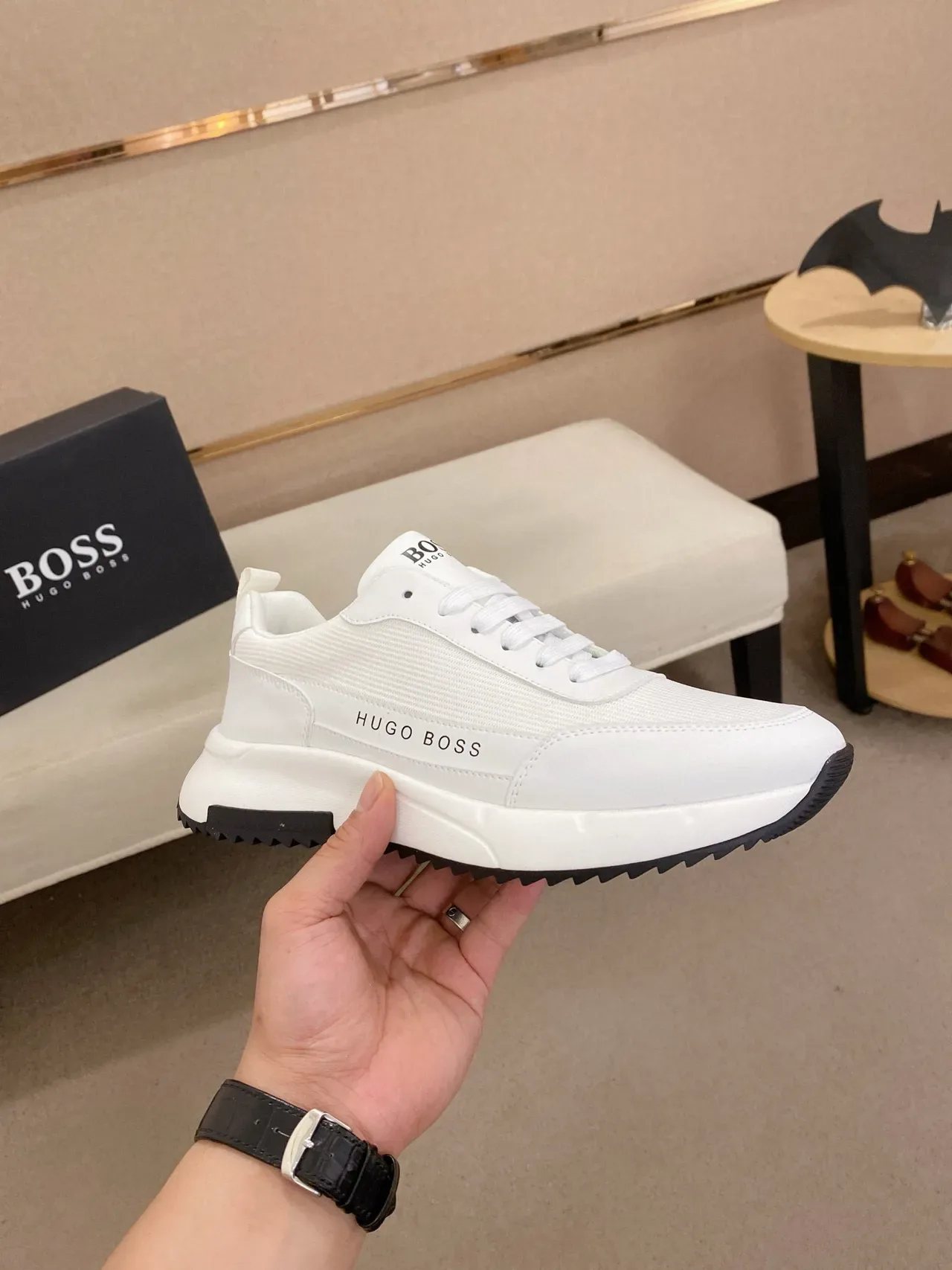 Hugo Boss branco preto têxtil e sintético superior sculptado chunky midsole lifestyle sneakers 4