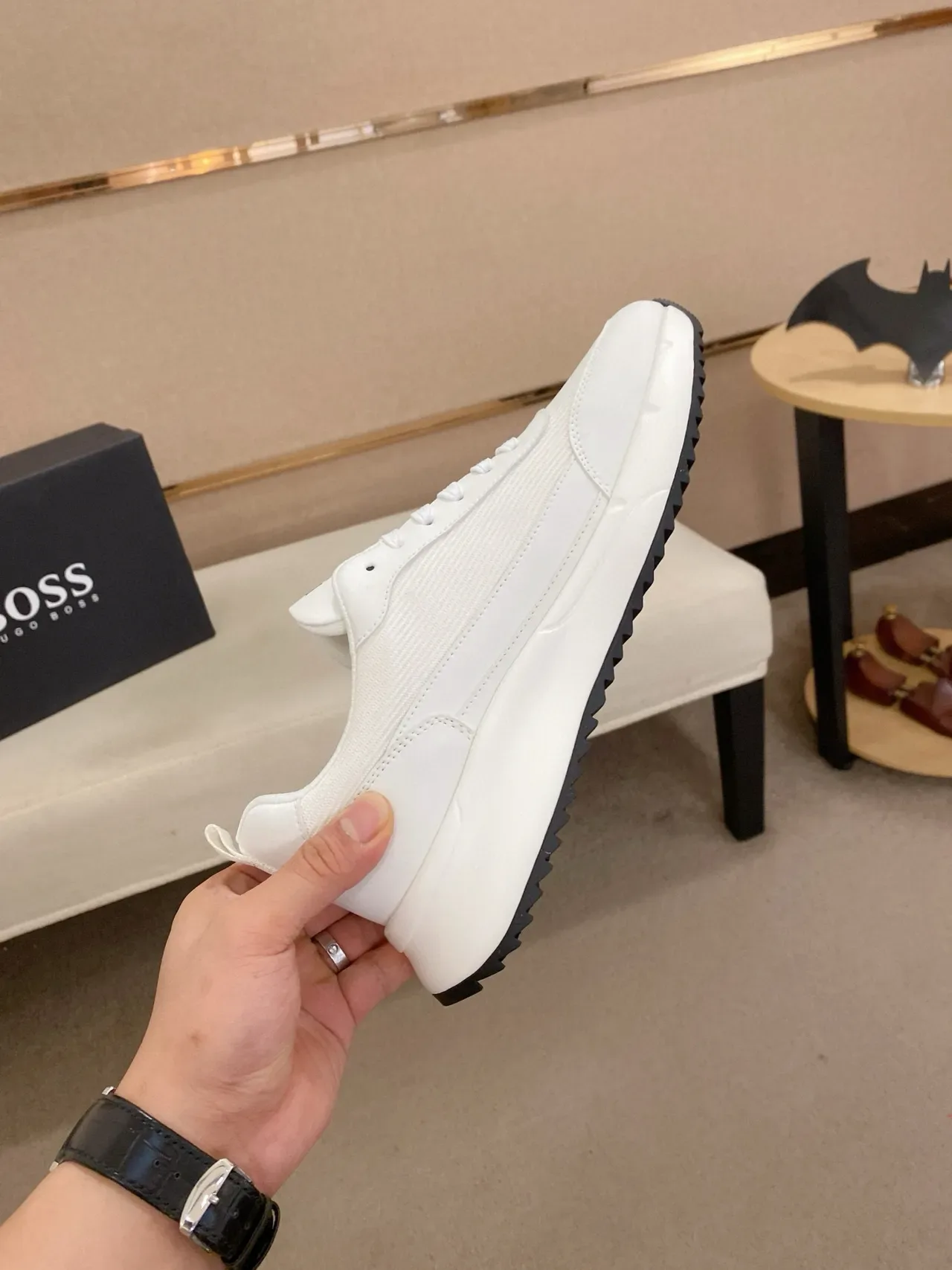 Hugo Boss branco preto têxtil e sintético superior sculptado chunky midsole lifestyle sneakers 5