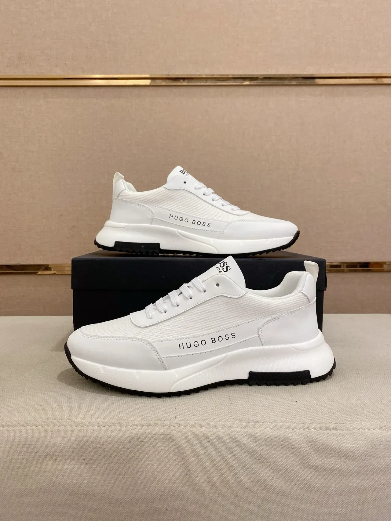 Hugo Boss branco preto têxtil e sintético superior sculptado chunky midsole lifestyle sneakers 7