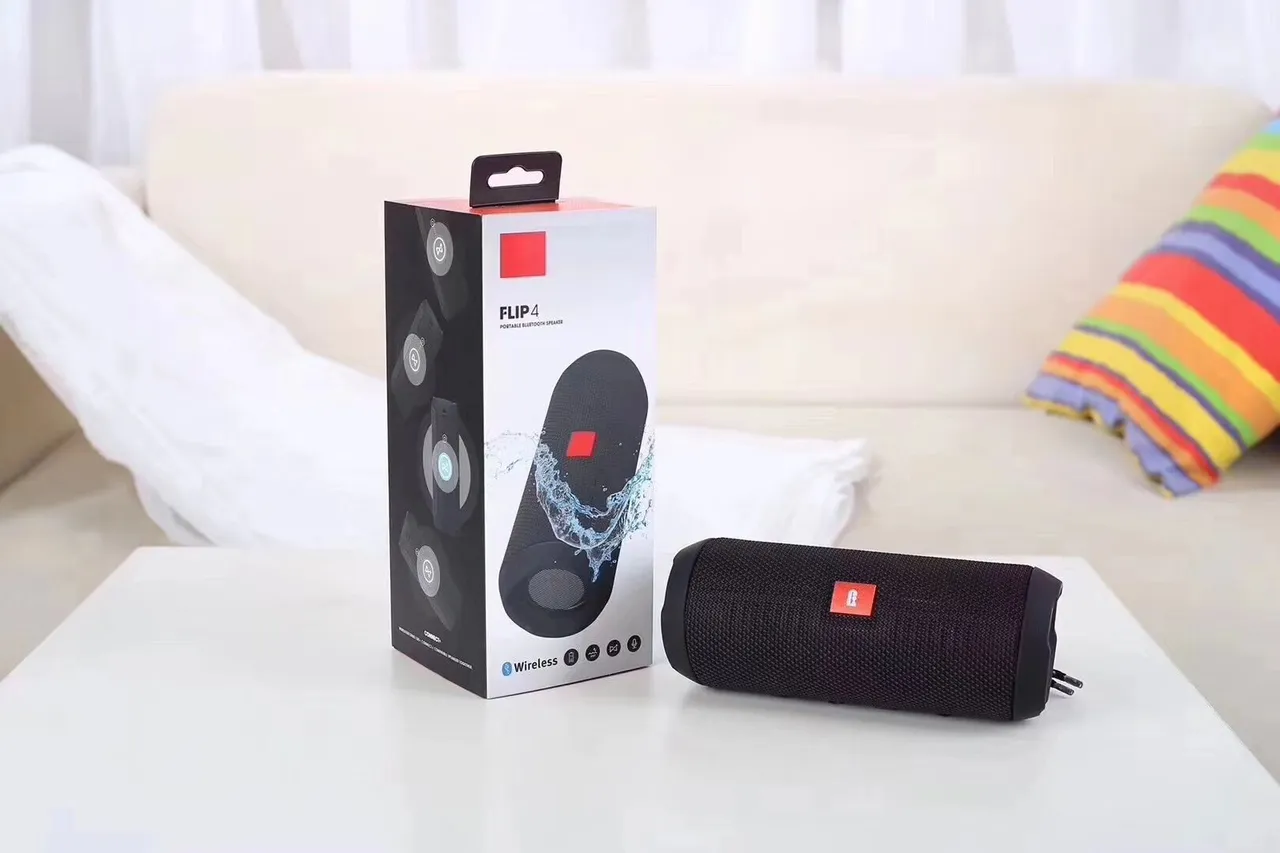 JBL Flip 4 Black Red Cylindrical Form Fabric Grille Exterior Portable Speaker 3