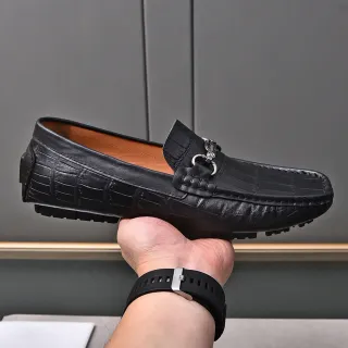 Lacoste Horsebit Loafer Black Croc-Embossed Leather Loafers