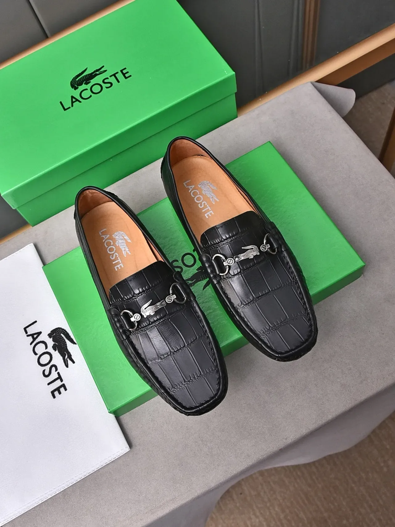 Lacoste Horsebit Loafer কালো ক্রকোডাইল এমবসড চামড়ার লোফার 3