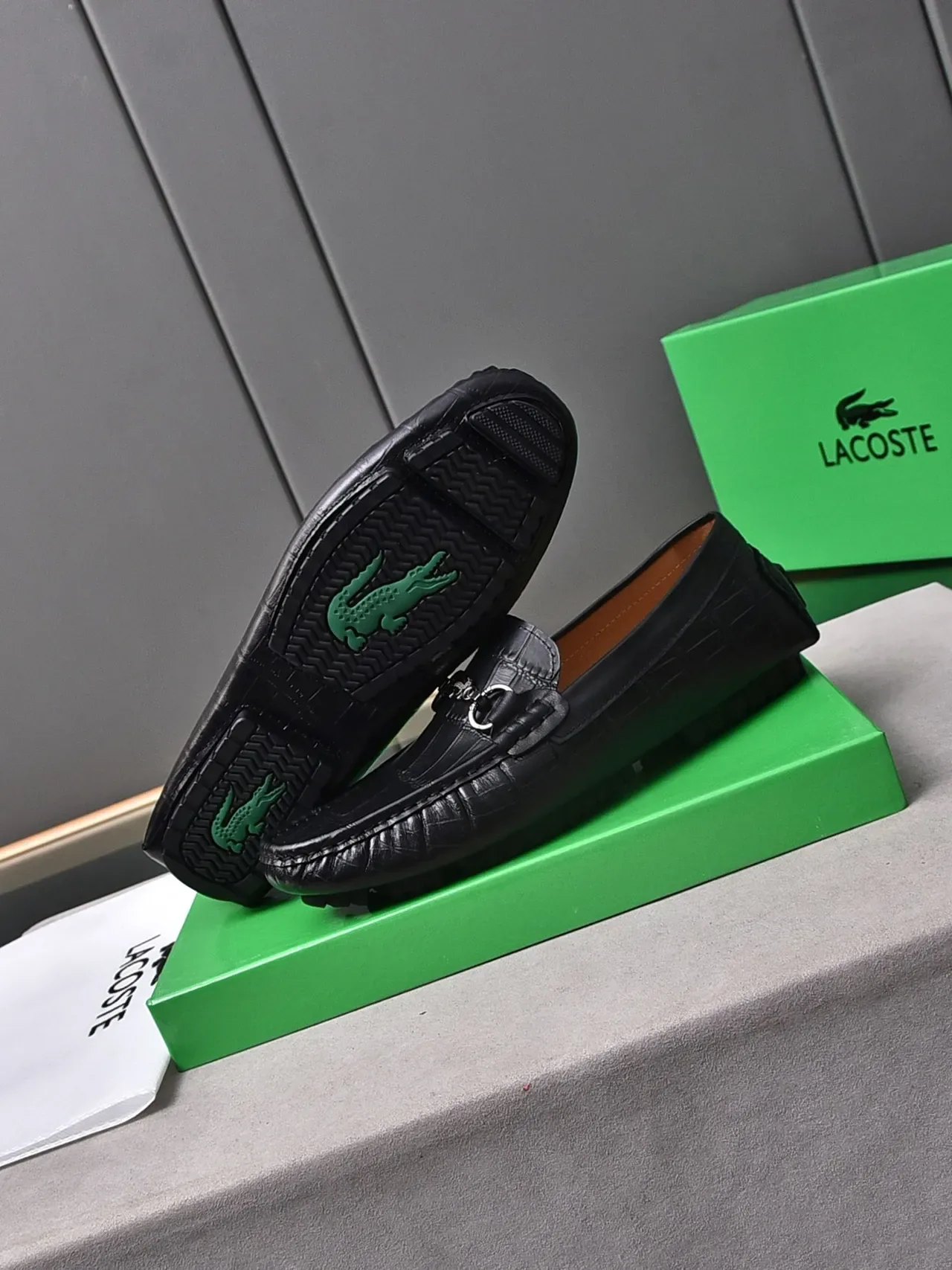 Lacoste Horsebit Loafer কালো ক্রকোডাইল এমবসড চামড়ার লোফার 4