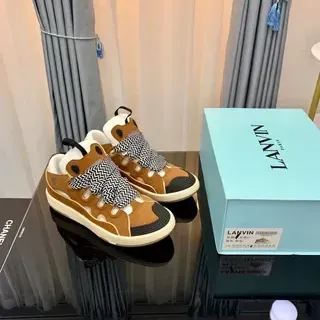 Lanvin भूरी काली पट्टी-बंद जिकजैक वेबिंग लाइफस्टाइल स्नीकर
