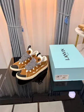 Lanvin Zapatillas lifestyle marrón negro con cierre de correa y tejido zigzag 6