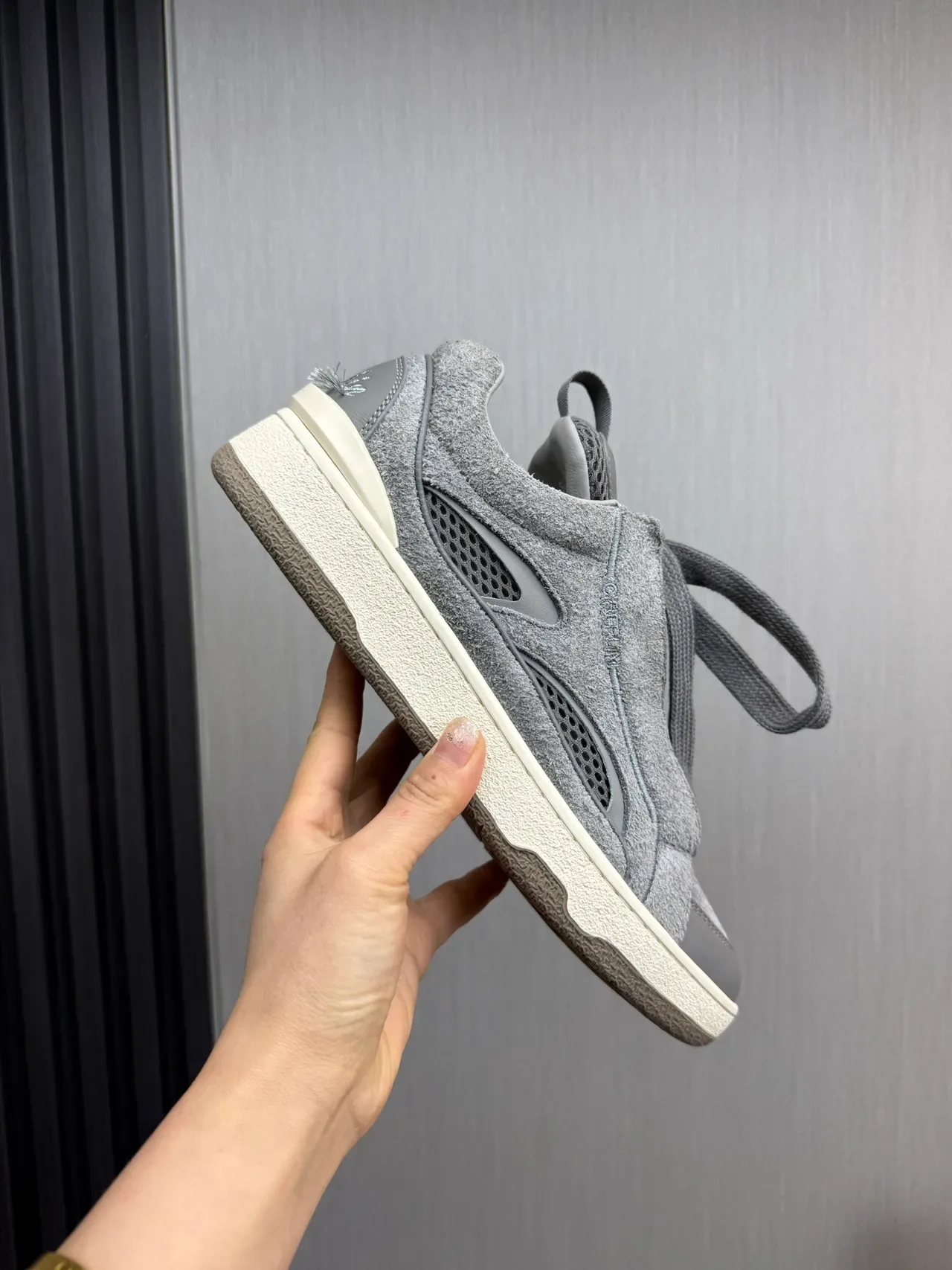 Lanvin Gris Daim Maille Perforée Pointe Basket Lifestyle 7