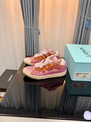 Lanvin Sneakers lifestyle rose avec maille brillante et bretelle ondulée 4