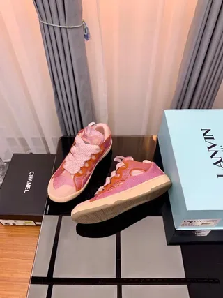 Lanvin Sneakers lifestyle rose avec maille brillante et bretelle ondulée 6