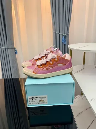 Lanvin Sneakers lifestyle rose avec maille brillante et bretelle ondulée 7