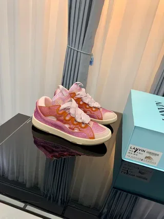 Lanvin Sneakers lifestyle rose avec maille brillante et bretelle ondulée 8