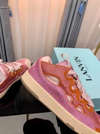 Lanvin Sneakers lifestyle rose avec maille brillante et bretelle ondulée 9