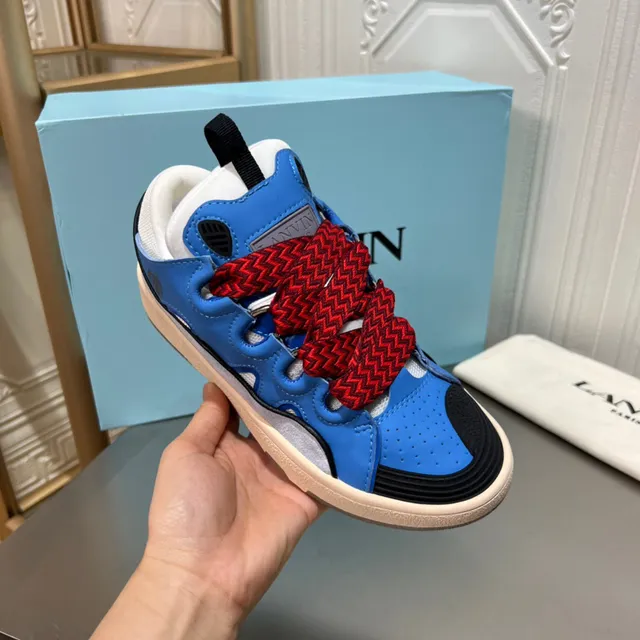 Lanvin Run-Through tênis lifestyle azul vermelho com cadarços zigzag 3
