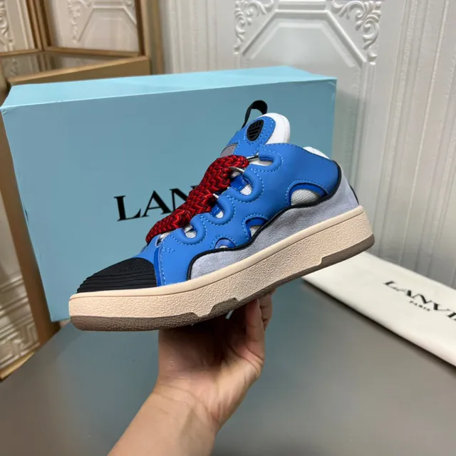 Lanvin Run-Through tênis lifestyle azul vermelho com cadarços zigzag 4