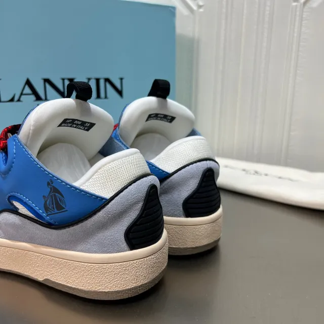 Lanvin Run-Through tênis lifestyle azul vermelho com cadarços zigzag 5
