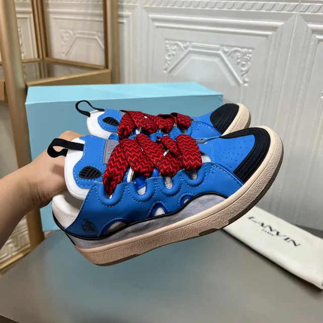 Lanvin Run-Through tênis lifestyle azul vermelho com cadarços zigzag 6