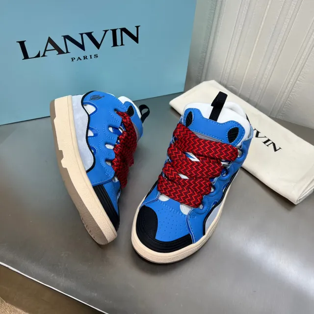 Lanvin Run-Through tênis lifestyle azul vermelho com cadarços zigzag 7