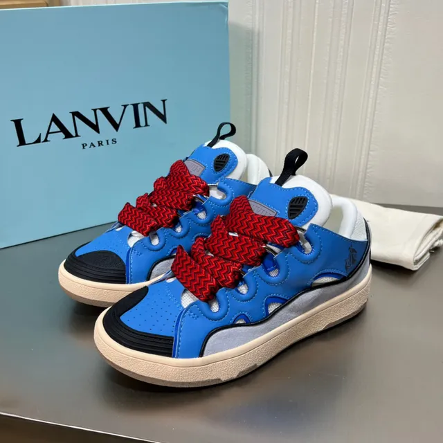 Lanvin Run-Through tênis lifestyle azul vermelho com cadarços zigzag 8